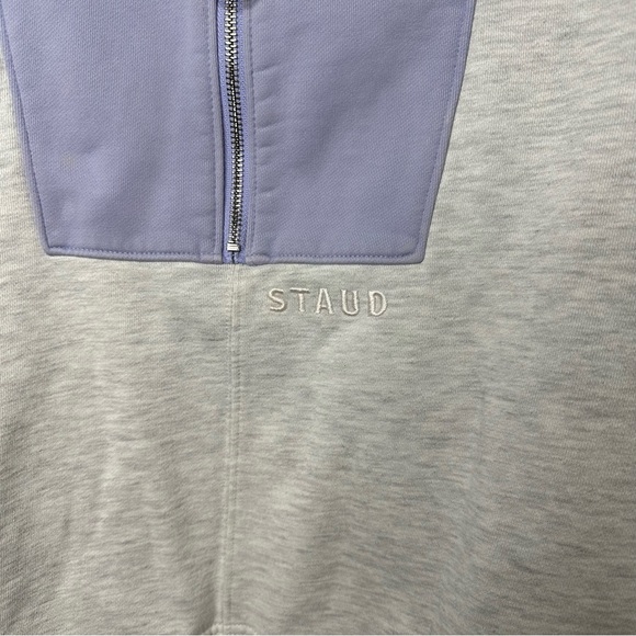 Staud Alys colorblock cotton-blend half-zip sweatshirt Heather Grey Size Medium - Picture 10 of 16